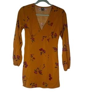 Wild Fable Floral Print Long Sleeve Mini Dress Rust Gold Women's Small